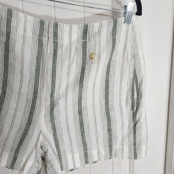 by Anthropologie Shorts Womens 12 White Green Stripe Pokets Linen Blend Beachy - Picture 5 of 10